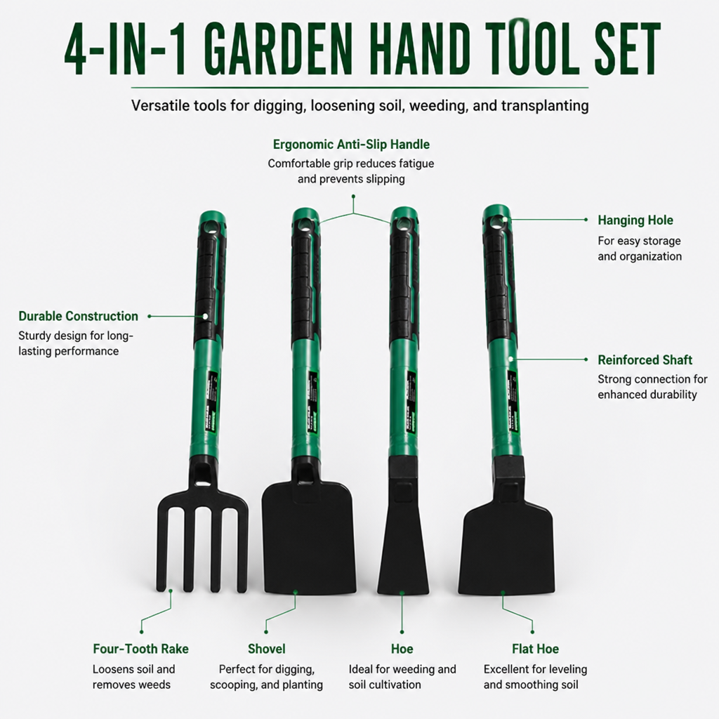 Garden Hand Tool | Anti-Slip Rubber Handle | Shovel, Hoe & Rake | Transplanting & Lawn Care