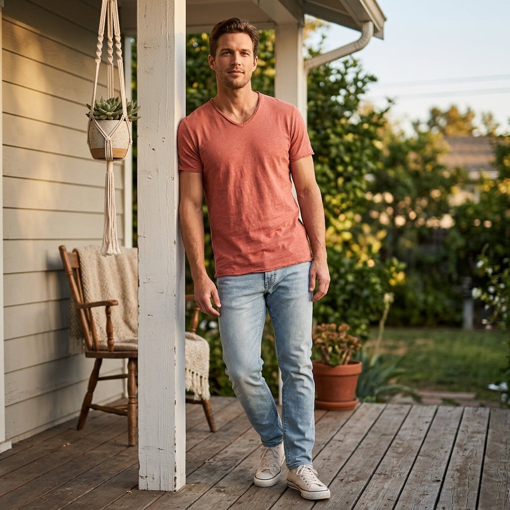 AeroLuxe™ – Lightweight Slub Cotton V-Neck Tee with Raw-Edge Trim