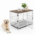 Dog Crate | End Table with Wood Top | Removable Slide Tray & 3 Doors | Space-Saving