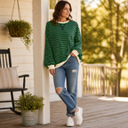 VeroLuxe™ Casual Long Sleeve Round Neck Striped Shirt — Wrap Yourself in Soft Confidence and Effortless Style All Day
