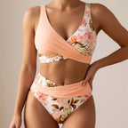 MaraisBelle™ – Tropical Floral Wrap-Front Bikini Set with High-Waisted Ruched Bottom