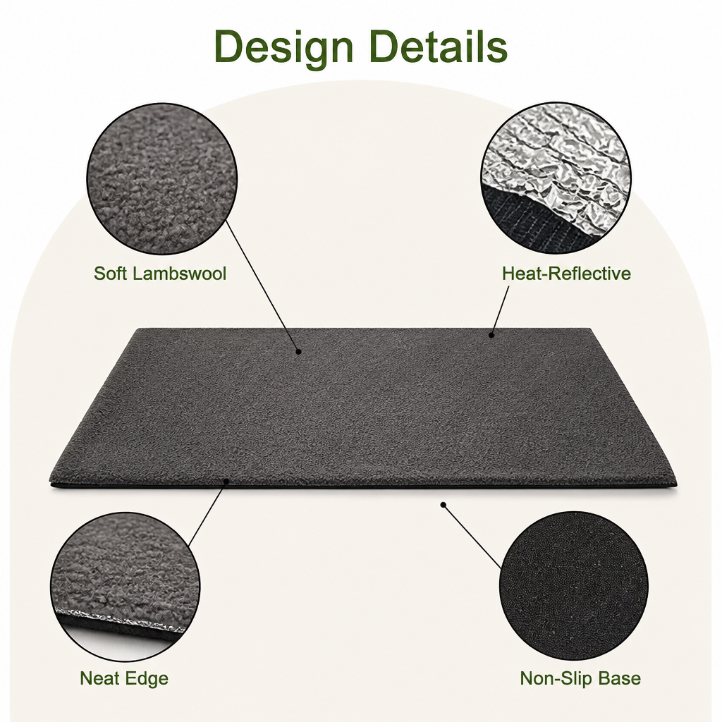 DogBedHouse Self-Heating Lambswool & Heat-Reflective Pet Mat (Removable Cover)