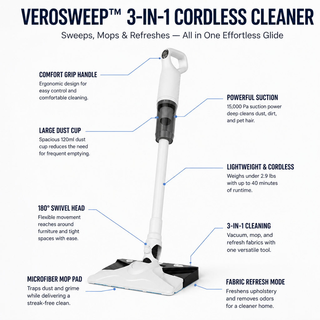VeroSweep™ 3-in-1 Cordless Cleaner — Unlock Weightless, Deep Cleaning Freedom for a Breathably Fresh Home