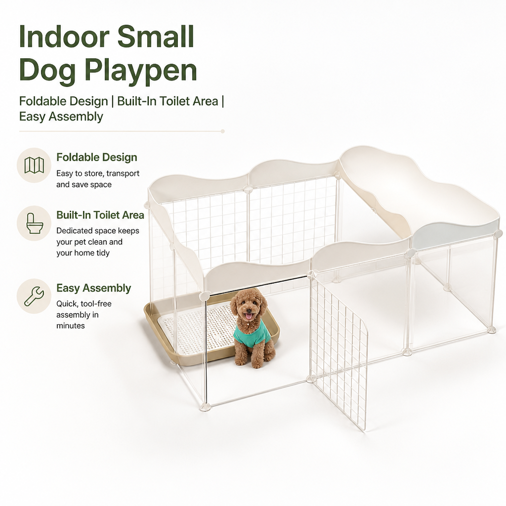 Indoor Small Dog Playpen | Foldable Design | Built-In Toilet Area | Easy Assembly