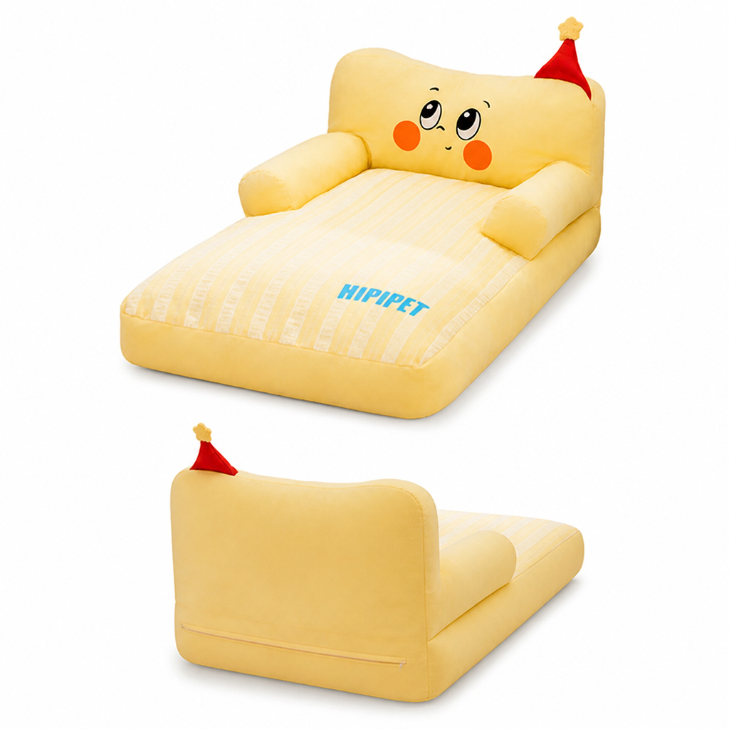 Dog & Cat Bed | Cute Cartoon Sofa Design | Soft Fluffy Cushion | Comfortable Sleep