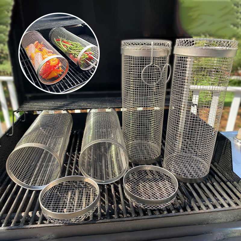 BBQ Grill Basket | 360° Spin Rotation | Uniform Heat Spread | Stainless Steel Build | GrillMaster