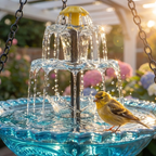 Solar-Powered Hanging Bird Bath with Fountain | Glass Bowl | Two-Tier | Aquavio