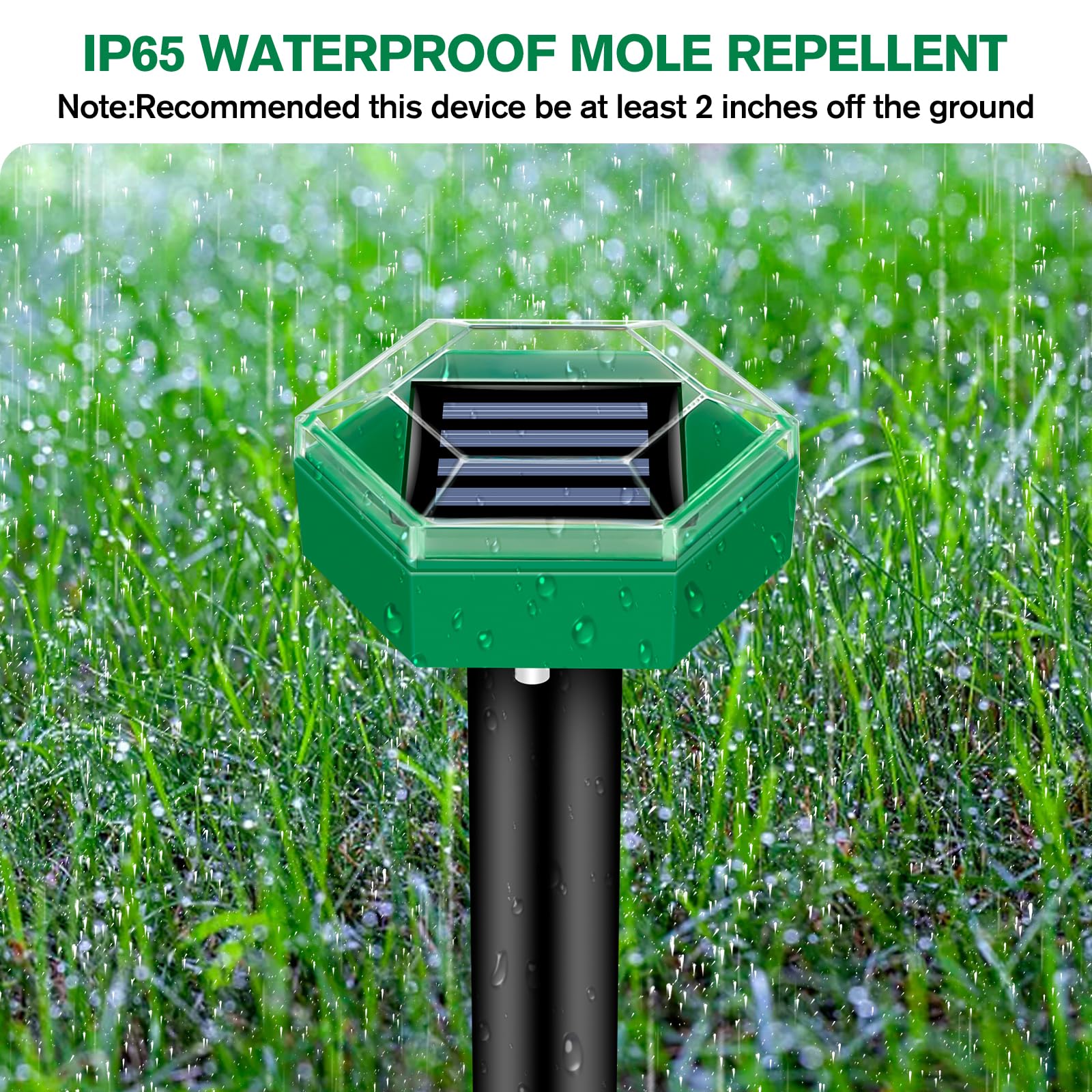 Mole Repellent 4-Pack | Weatherproof and Solar Powered | Simple Installation | MoleSilent