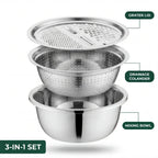 3-in-1 Mixing Bowl Set | Built-in Grid and Drain System | Stackable and Space-Saving | MultiPrep