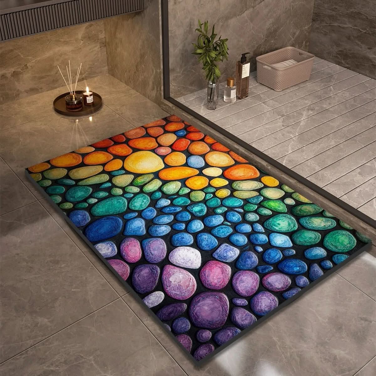 Bath Mat Diatomaceous Earth | Fast-Drying & Slip-Resistant | Natural Rubber Stone Finish | Aquapave