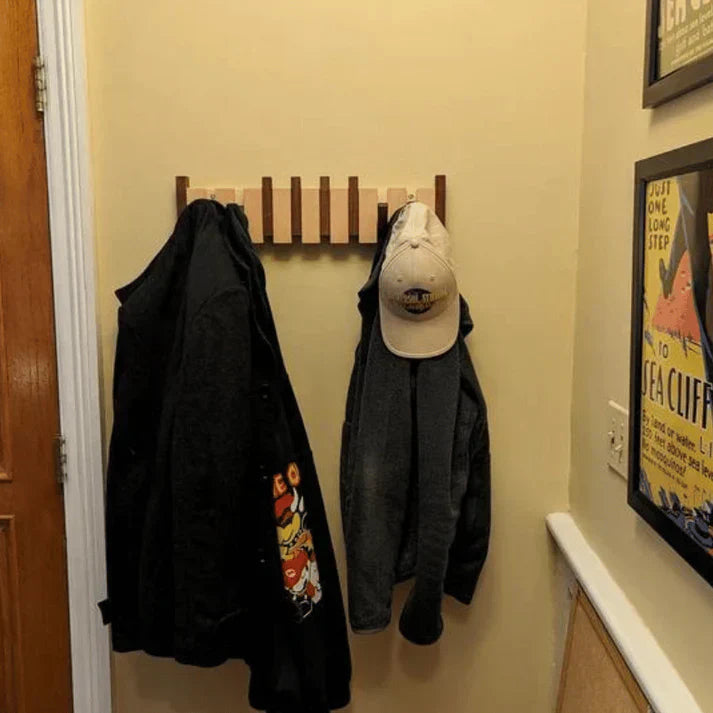 Piano Coat Rack in Wood | Sturdy Walnut & Maple Wood | 8 Hooks Wall-Mounted | Keystrak