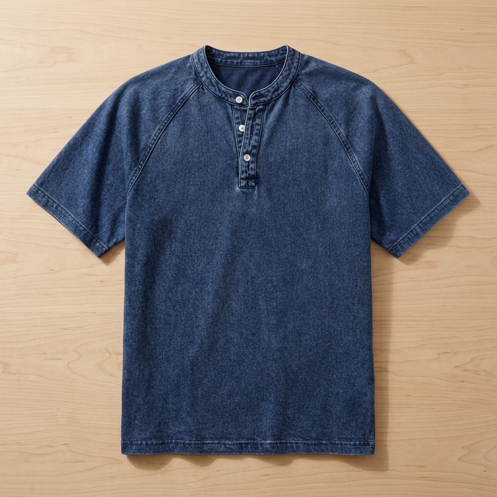 VesperLoom™ – Vintage Mineral-Wash Raglan Henley Tee