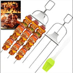 Stainless Steel Grill Skewer | Twin Prongs | Slide Scraper for Clean Serving | SkewerPro
