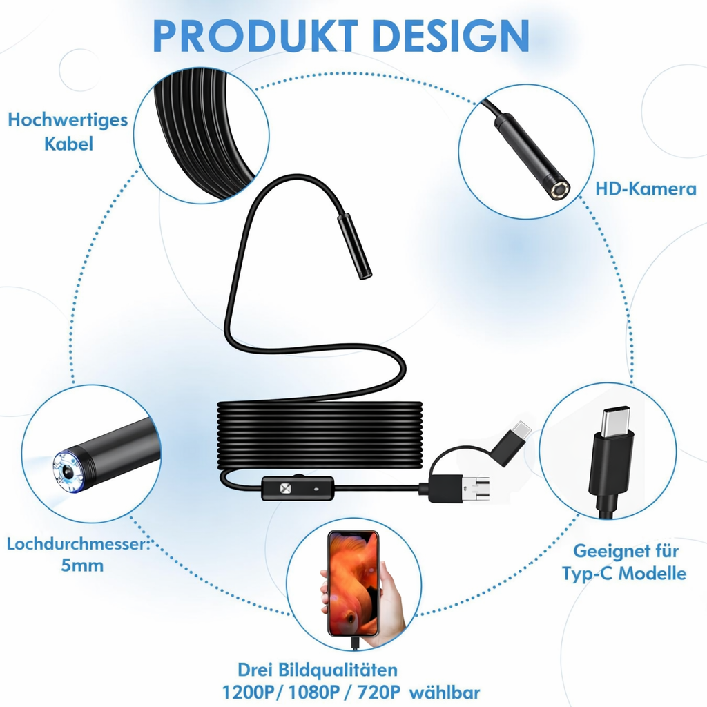 Endoscope Camera | Waterproof Inspection Cam | HD Clarity with LED Illumination | ScopeMate