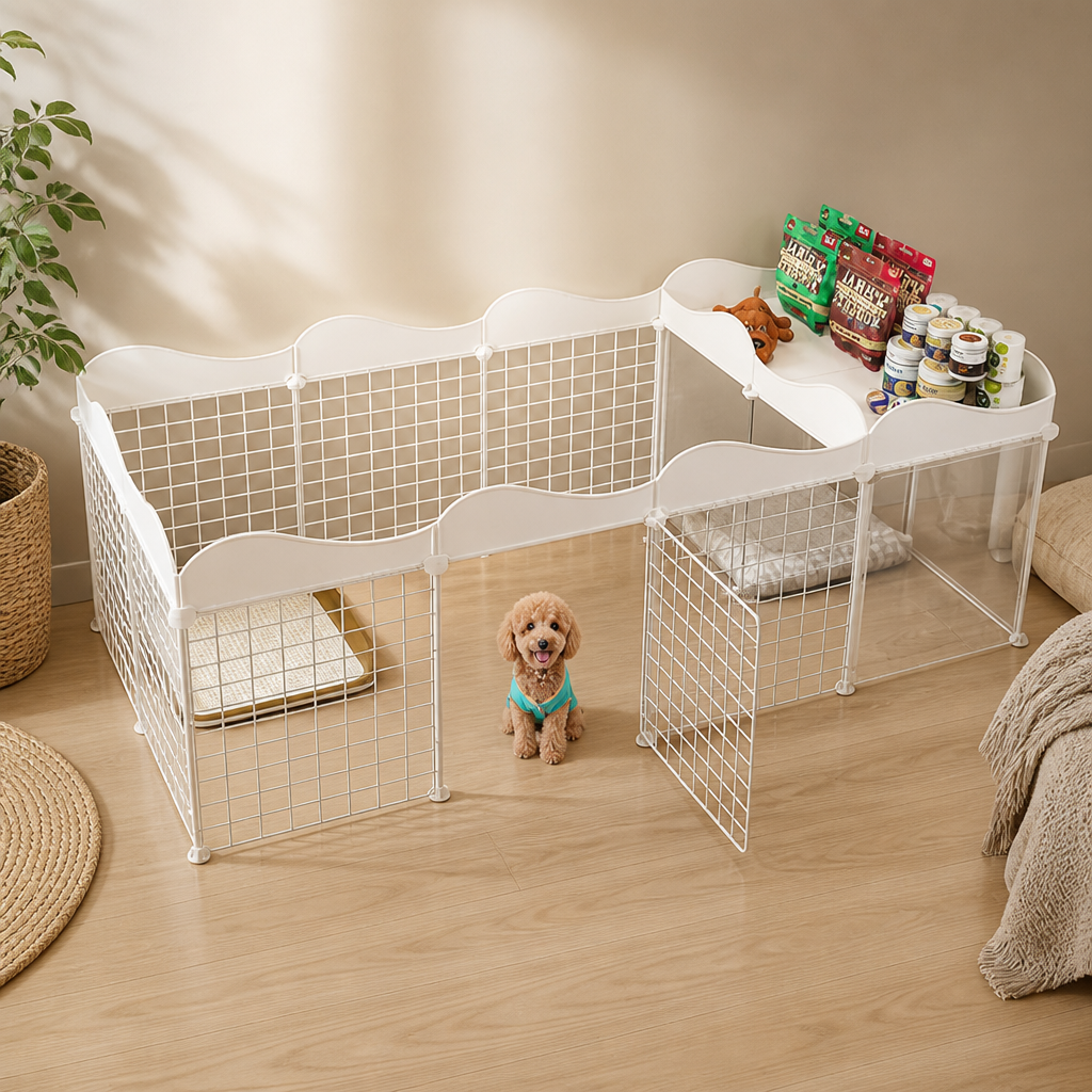 Indoor Small Dog Playpen | Foldable Design | Built-In Toilet Area | Easy Assembly