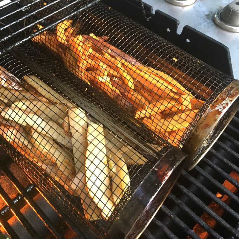 BBQ Grill Basket | 360° Spin Rotation | Uniform Heat Spread | Stainless Steel Build | GrillMaster