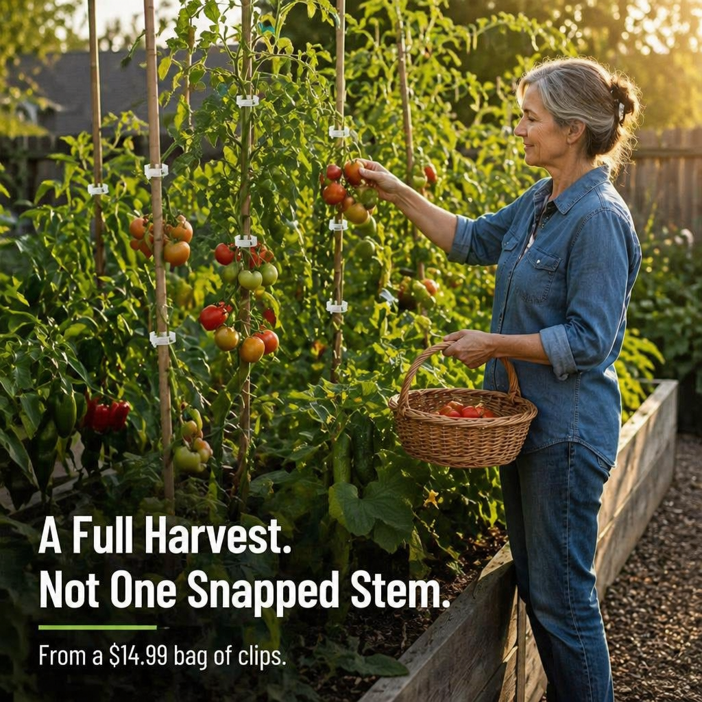 VerdiClip™ — Keep Tomatoes Upright, Forget Twist Ties, Protect Every Stem from Breaking