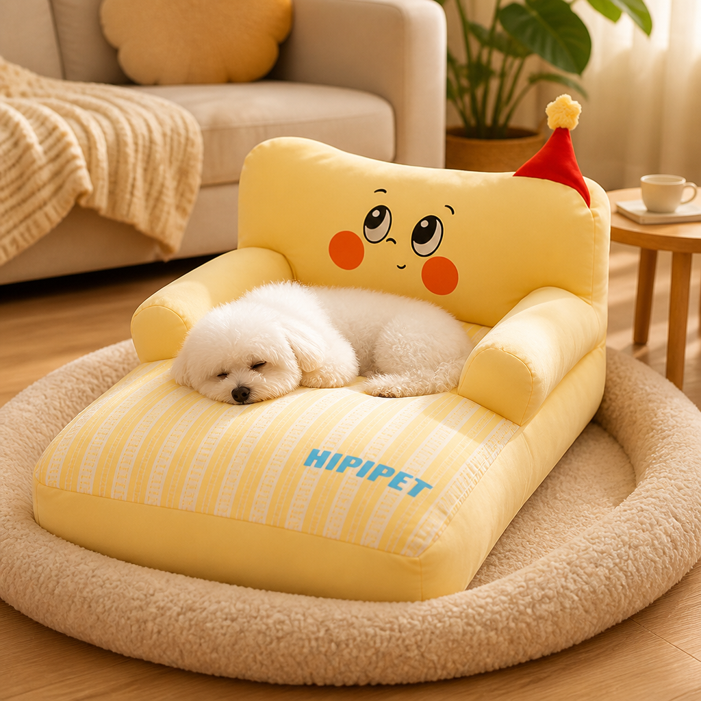 Dog & Cat Bed | Cute Cartoon Sofa Design | Soft Fluffy Cushion | Comfortable Sleep