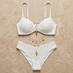 LuxeWave™ – Crochet Lace Bikini Set with Gold Ring Accent