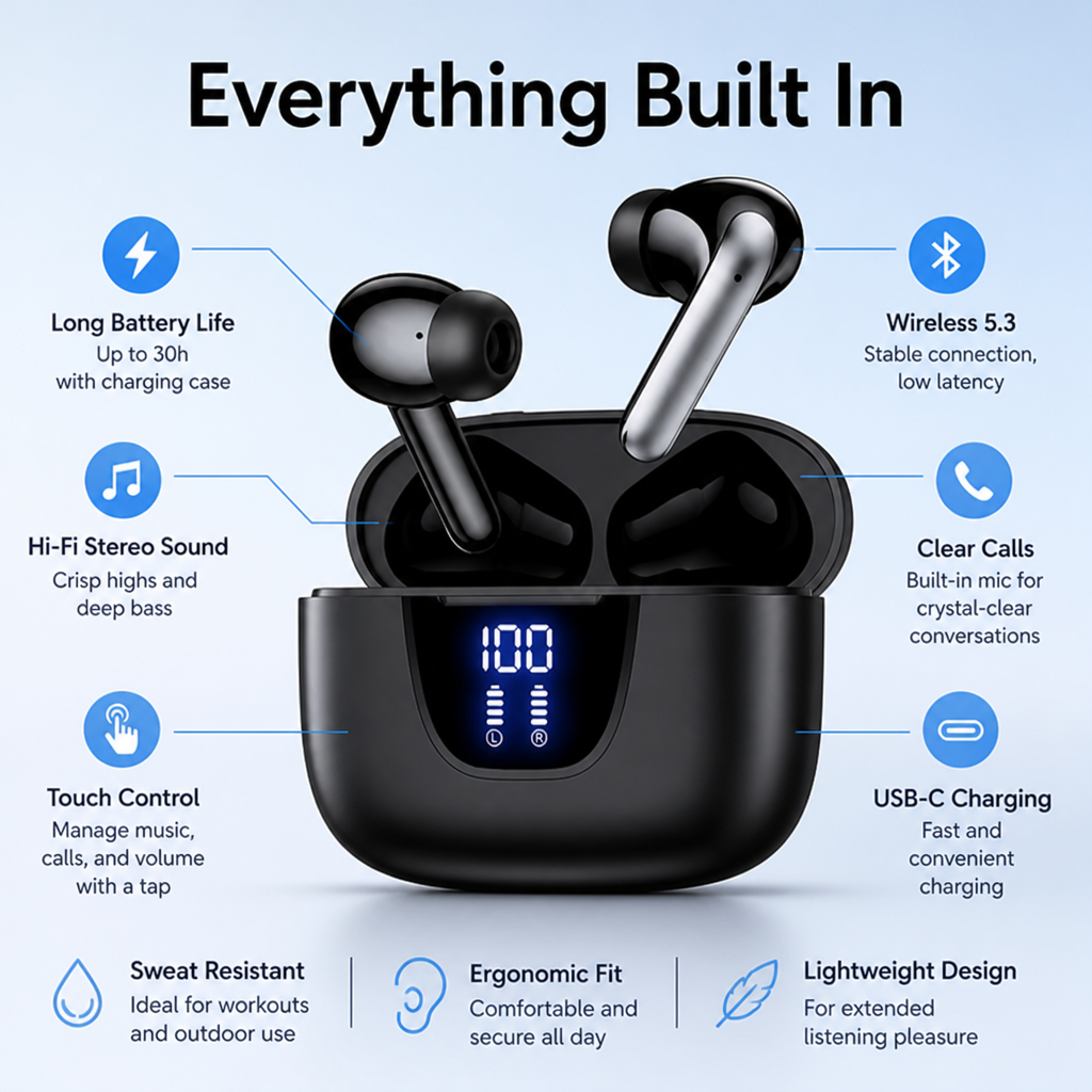 Wireless Earbuds | In-Ear Headphones | Extended Listening Comfort & Crisp Calls | Voltiva