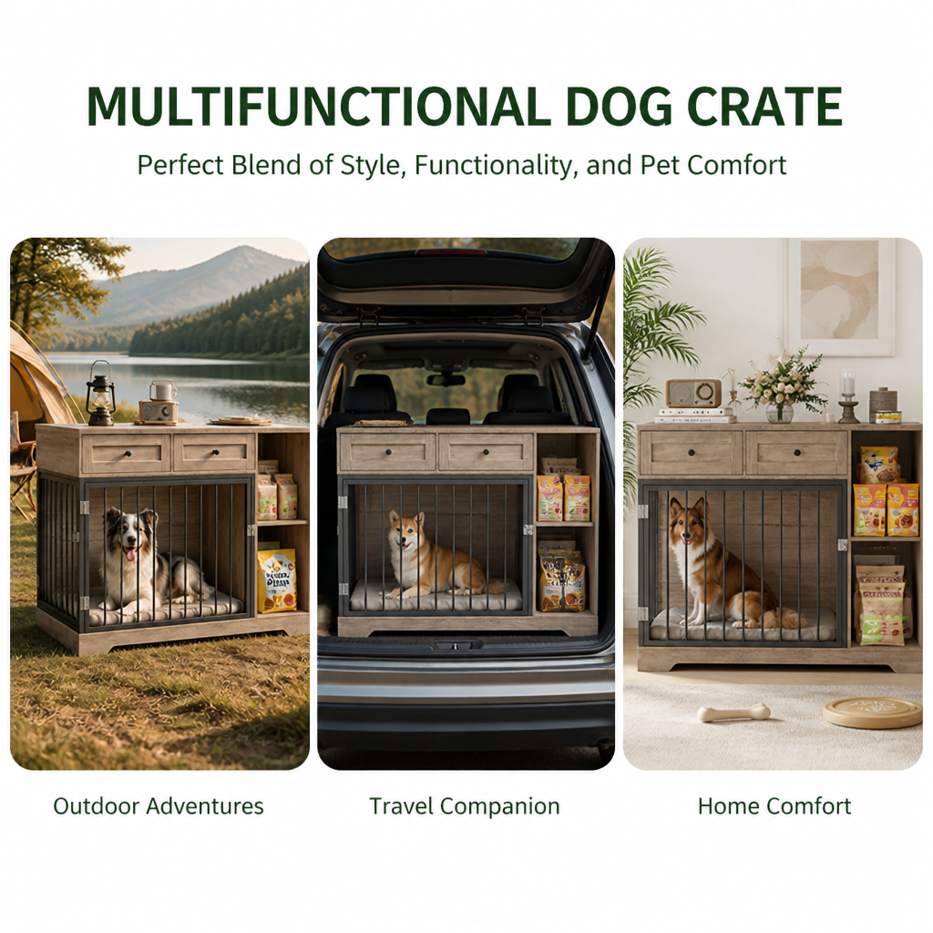 Dog Crate Furniture | Convertible Sideboard | Wood & Metal Frame, Storage Drawers | 120×60×87 cm