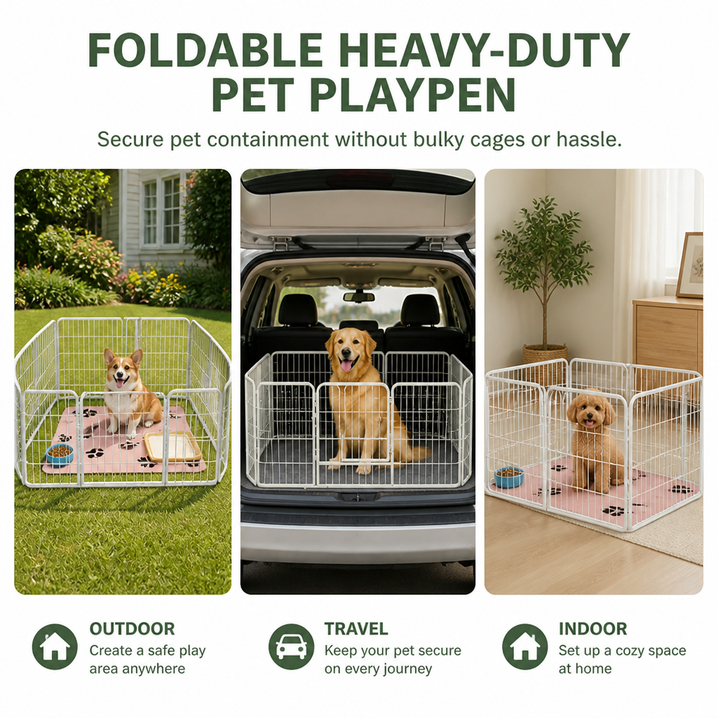 Dog & Small Pet Playpen 120x60x60cm | Foldable Heavy-Duty Metal Fence | Stainless Steel Panels