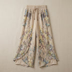 VeloraEase™ – Breezy Printed Wide-Leg Pants with Petal-Wrap Hem
