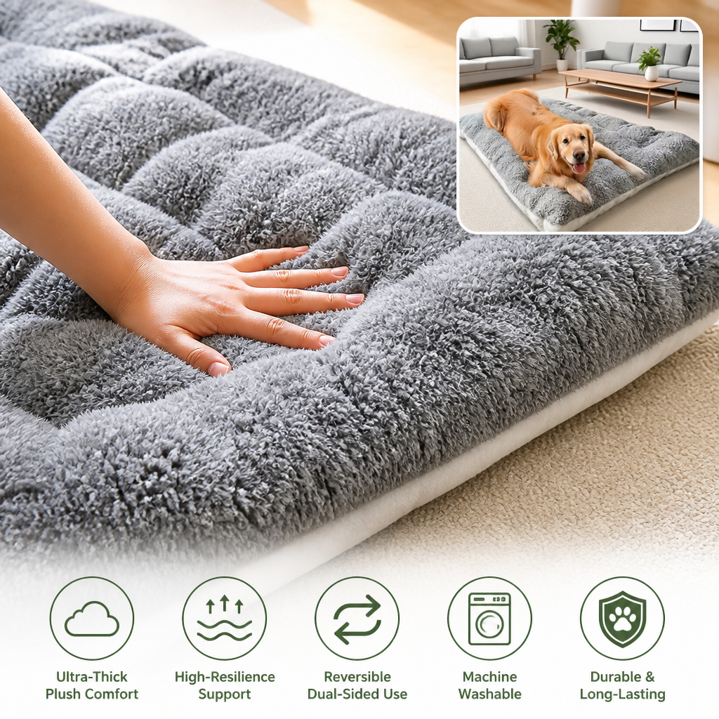 Extra Large Pet Bed | Ultra-Thick Reversible Plush | 120cm Velvet Cover | Comfortable Support
