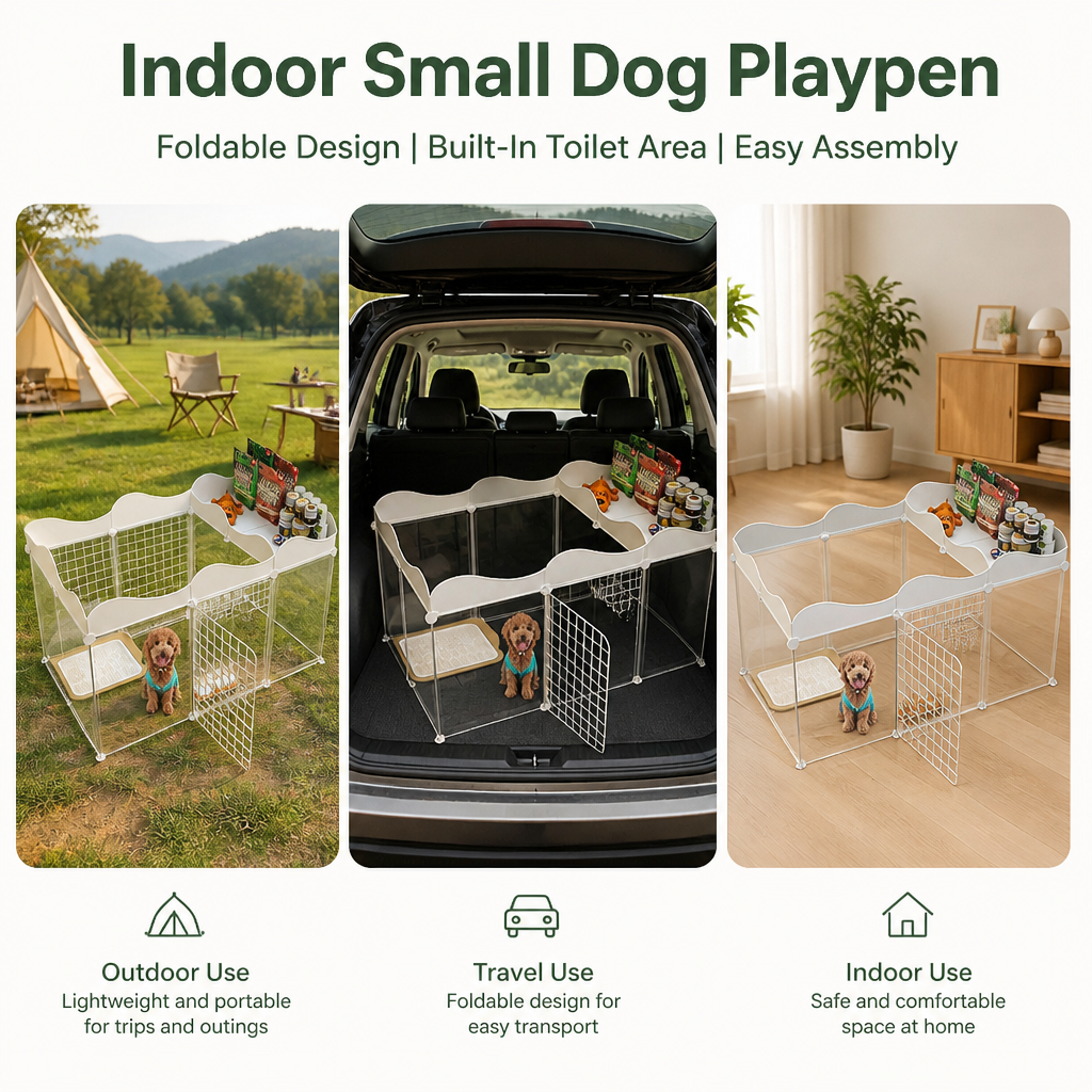 Indoor Small Dog Playpen | Foldable Design | Built-In Toilet Area | Easy Assembly