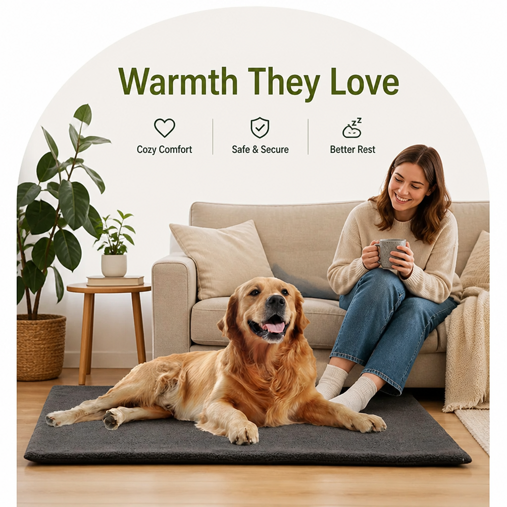 DogBedHouse Self-Heating Lambswool & Heat-Reflective Pet Mat (Removable Cover)