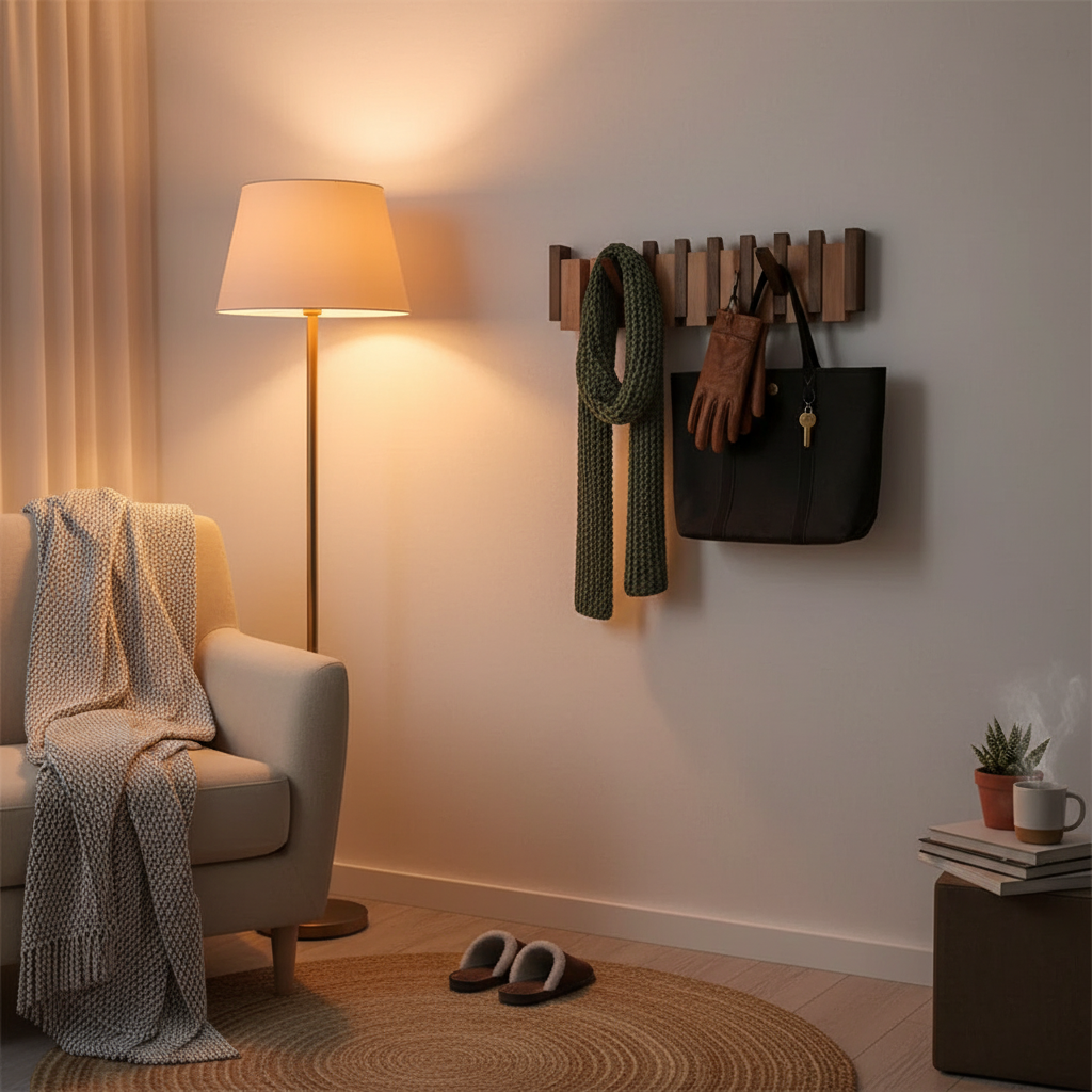 Piano Coat Rack in Wood | Sturdy Walnut & Maple Wood | 8 Hooks Wall-Mounted | Keystrak