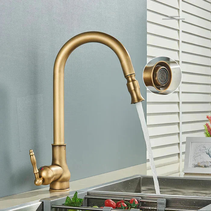 Antique Brass Kitchen Faucet | Single Lever Control | Swivel Spout | BrassArc