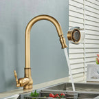 Antique Brass Kitchen Faucet | Single Lever Control | Swivel Spout | BrassArc