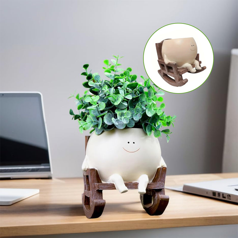 Smily Face Plant Pot | Resin Rocker Chair | Succulent & Cactus Accent | GrinPot