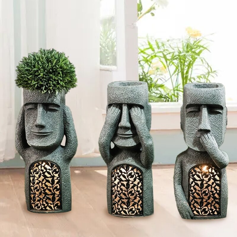Easter Island Statue Garden Planter | Resin Construction | Three Character Options | Isleglow