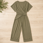 SolaraLuxe™ – Wrap-Front Wide-Leg Jumpsuit with Twist Waist