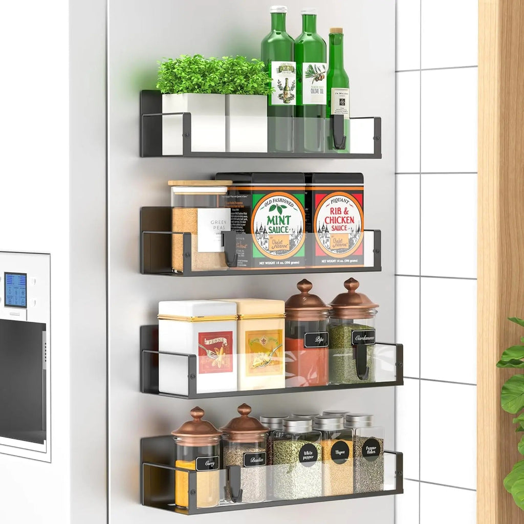 Spice Rack | 4-Piece Magnetic Set – Powder Coated | Drill-Free Installation | KitchenDock