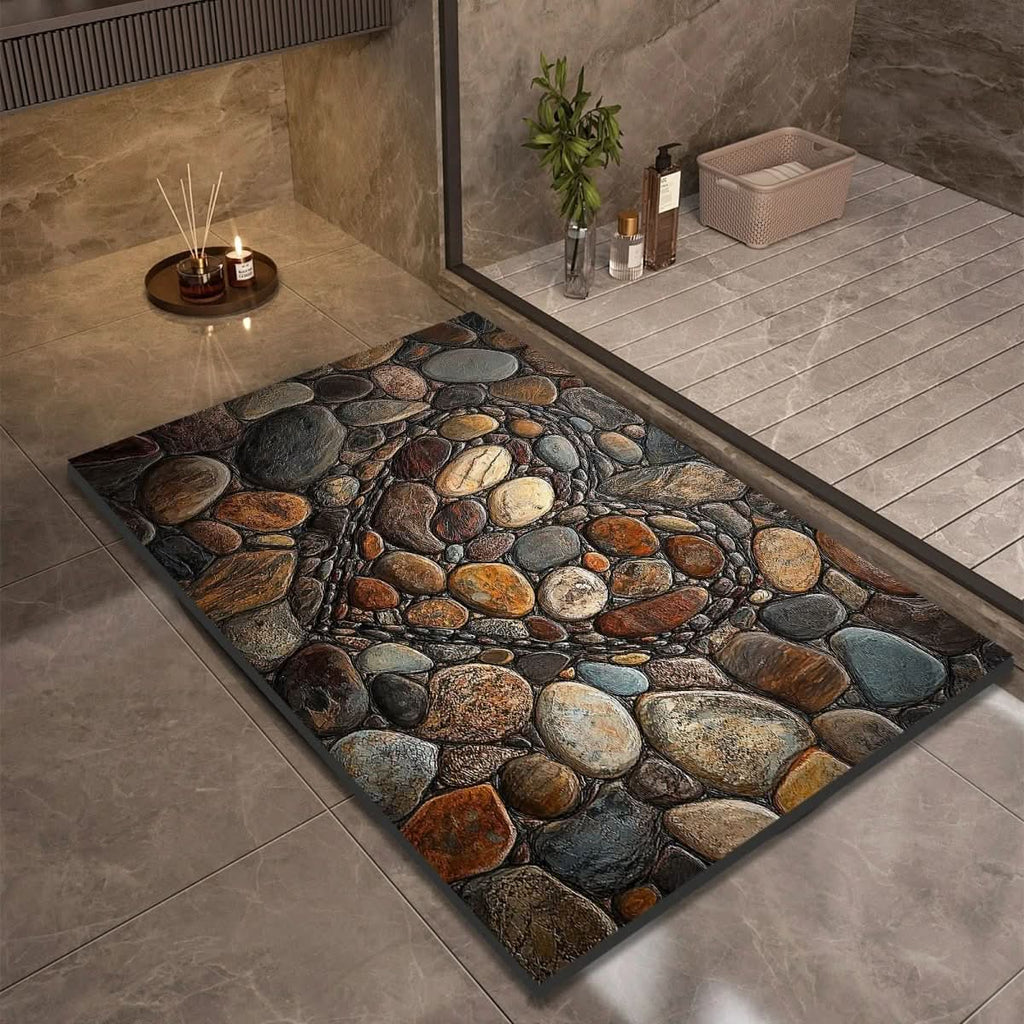 Bath Mat Diatomaceous Earth | Fast-Drying & Slip-Resistant | Natural Rubber Stone Finish | Aquapave
