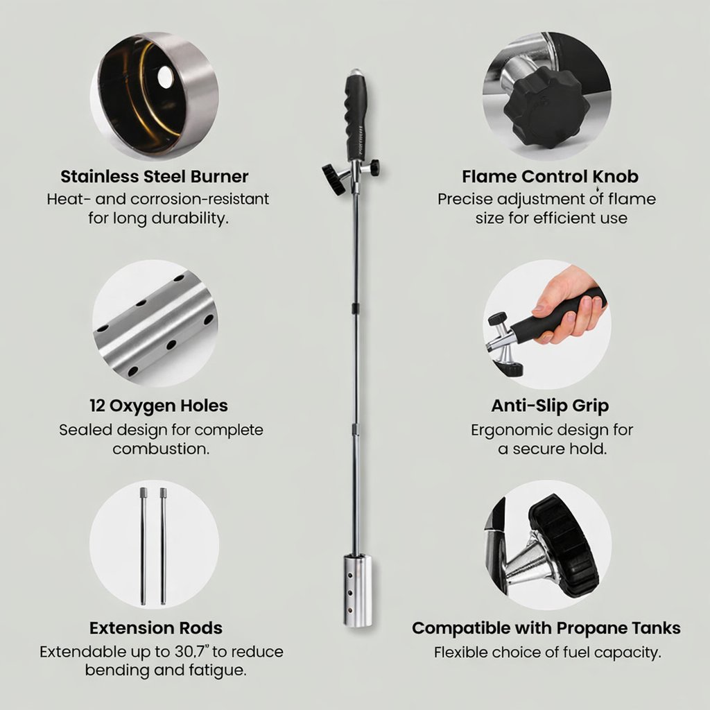 Weed Burner | Non-Chemical Weed Control | Flame Rod Adjustable | Flammix