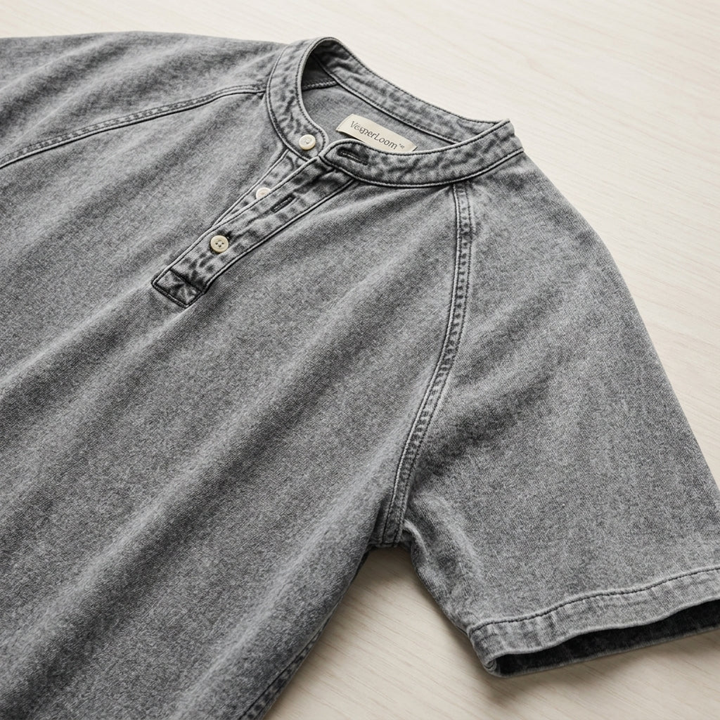 VesperLoom™ – Vintage Mineral-Wash Raglan Henley Tee