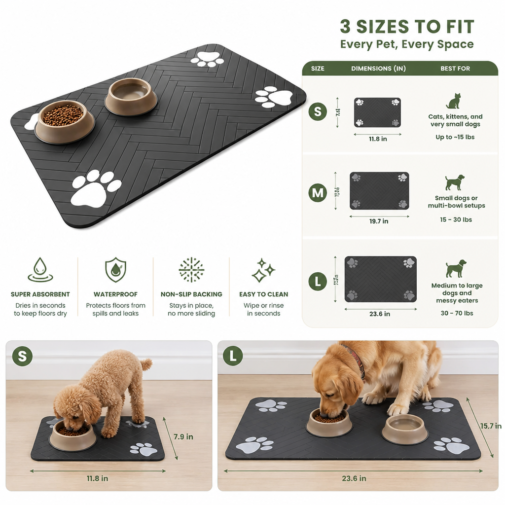 DogBedHouse Absorbent Waterproof Non-Slip Feeding Mat