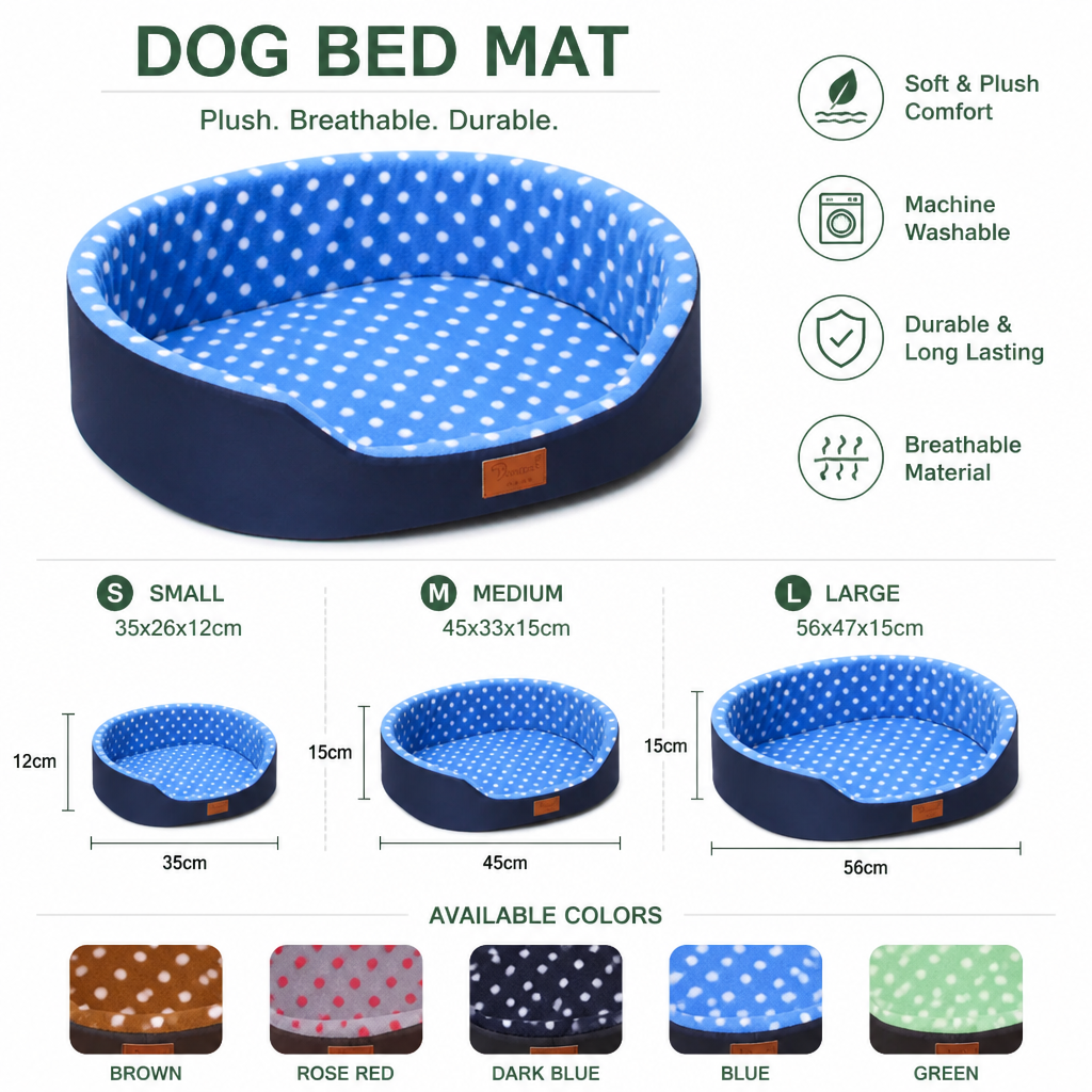 Dog Bed Mat for Small & Medium Dogs | Plush Breathable Cushion | Machine Washable & Durable