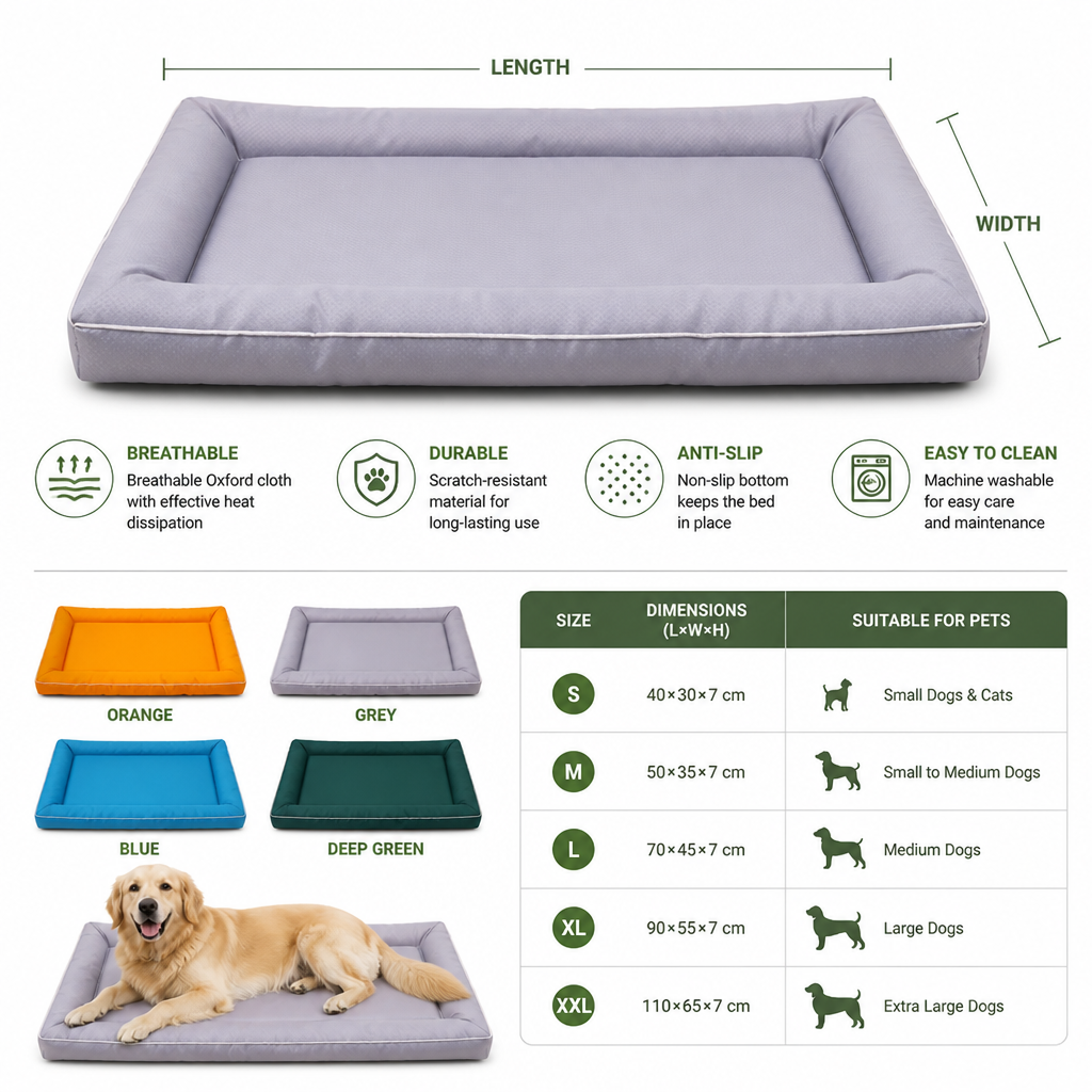 Dog Bed | Breathable Oxford Cloth Cooling Pad | Anti-Slip & Scratch-Resistant
