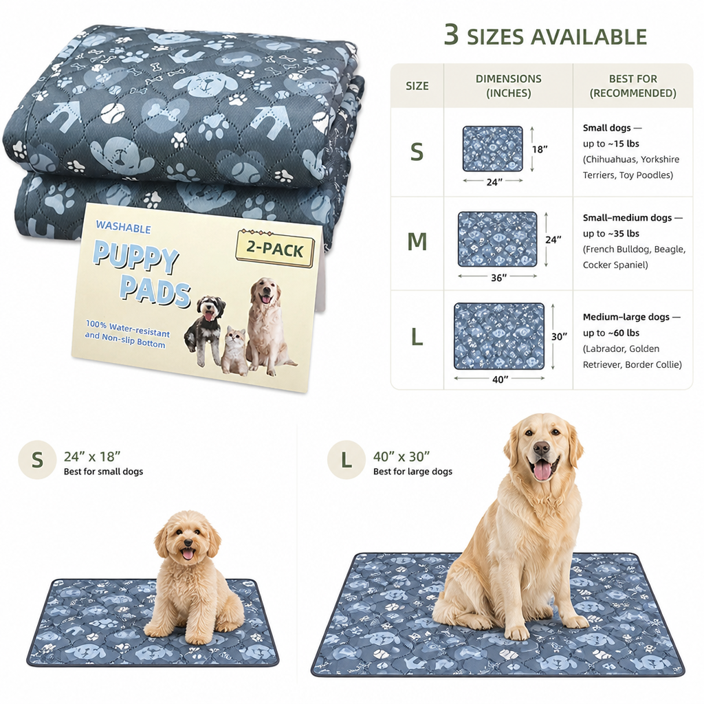 DogBedHouse Super-Absorbent Leak-Proof Non-Slip Training Pads (Washable, 2-Pack)