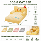 Dog & Cat Bed | Cute Cartoon Sofa Design | Soft Fluffy Cushion | Comfortable Sleep