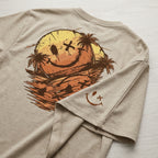 SolaraWave™ – Retro Sunset Smiley Graphic Tee with Front & Back Print