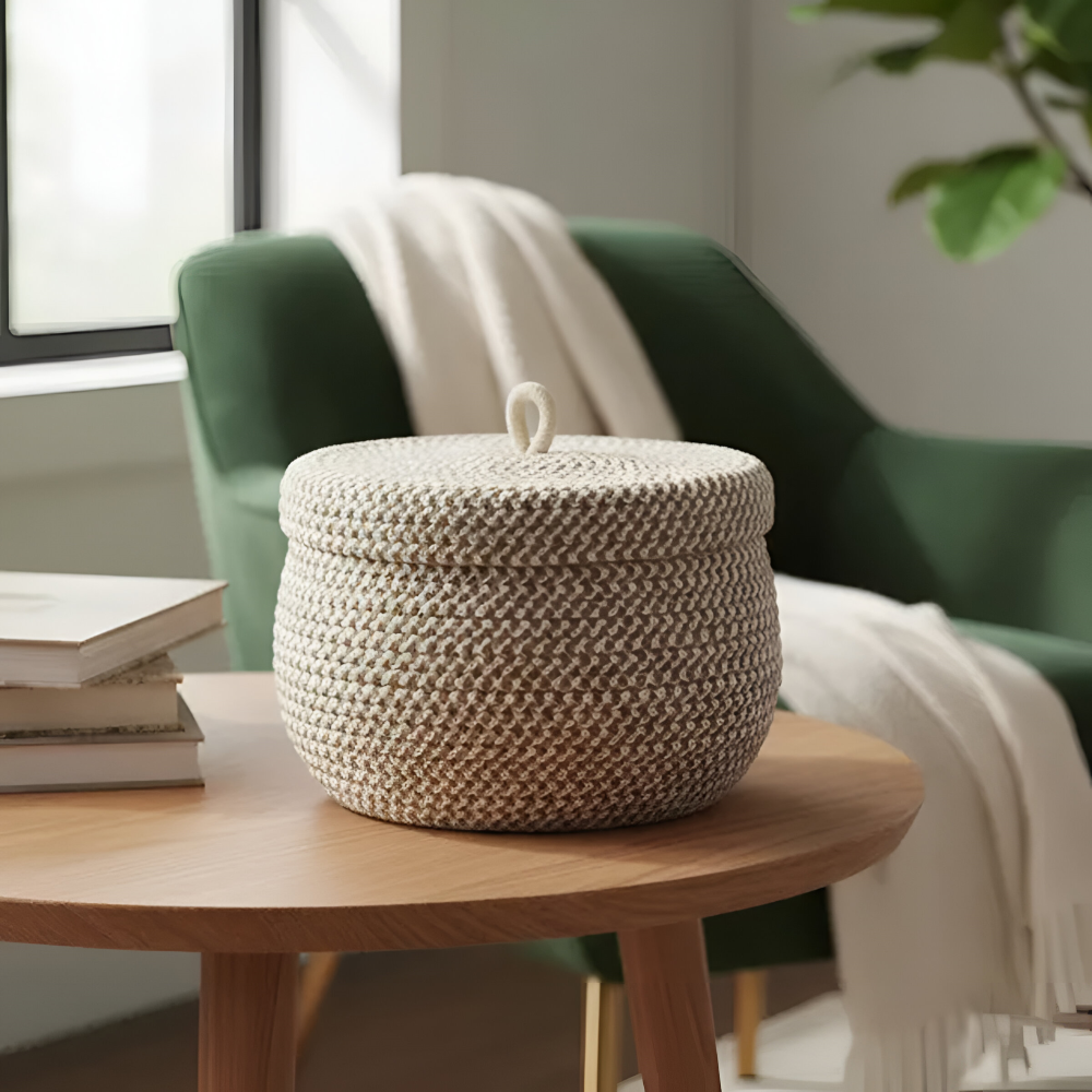 Woven Storage Basket | Round Storage Basket | Boho Handwoven | CasaWeave