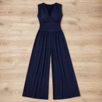 Verisse™ – Flowy Wide-Leg Jumpsuit with Ruched Waist and Deep V-Neck