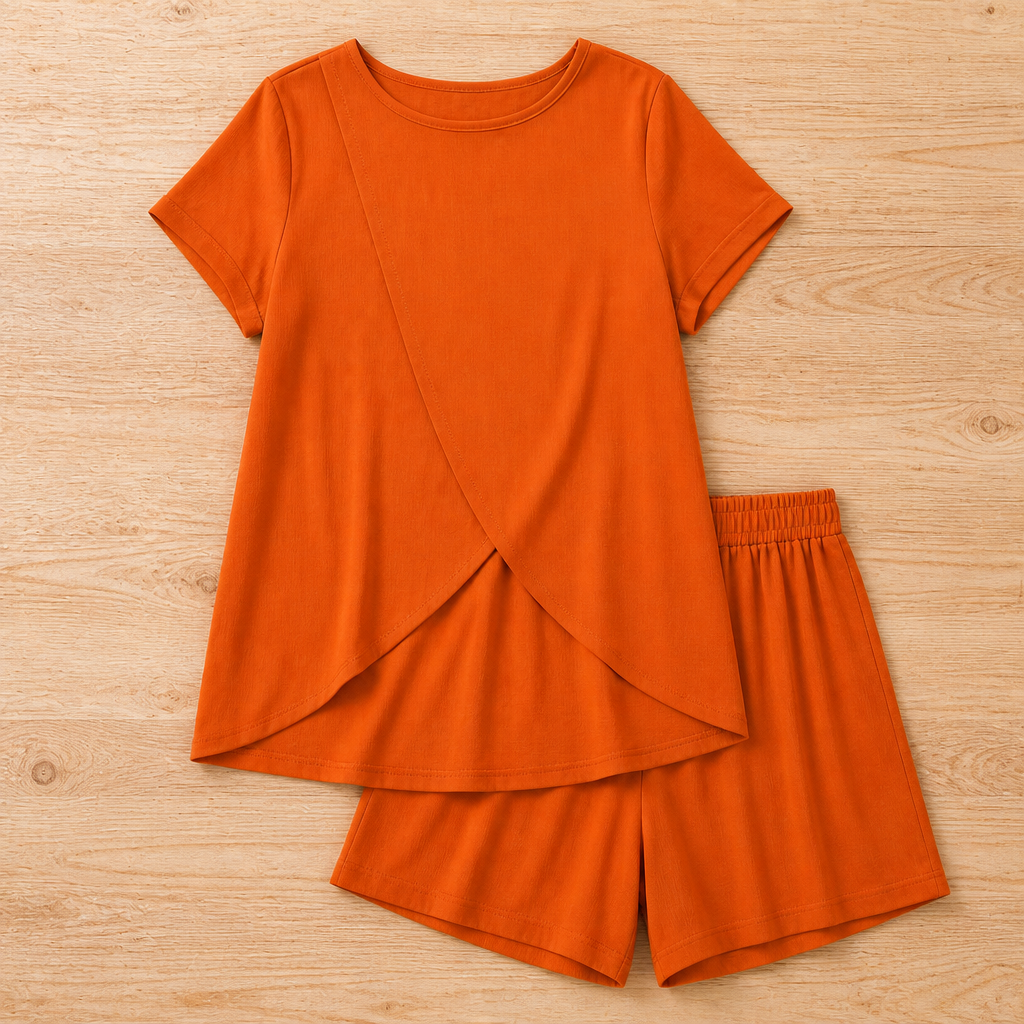 SolaraEase™ – Relaxed Tulip-Hem Top & Shorts Summer Set