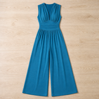 Verisse™ – Flowy Wide-Leg Jumpsuit with Ruched Waist and Deep V-Neck